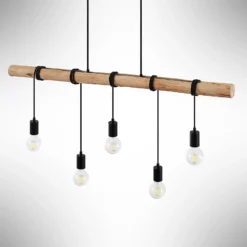 Lindby Hängeleuchte Rom, 5-flg., Holz, Seil, schwarz, 116 cm