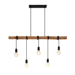Lindby Hängeleuchte Rom, 5-flg., Holz, Seil, schwarz, 116 cm
