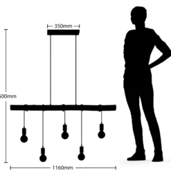 Lindby Hängeleuchte Rom, 5-flg., Holz, Seil, schwarz, 116 cm