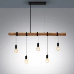 Lindby Hängeleuchte Rom, 5-flg., Holz, Seil, schwarz, 116 cm