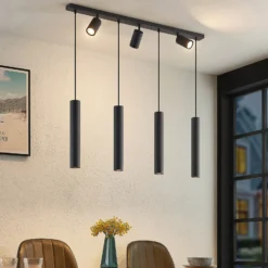 Lindby Hängeleuchte Sanad, 100 cm, 7-flg., schwarz, GU10