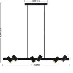Lindby Hängeleuchte Savoli, 116 cm, schwarz, 6-flg., Stahl