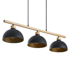 Lindby Hängeleuchte Tirzana, 3-flg., schwarz, Metall, Holz