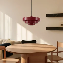 Lindby Hängeleuchte Tivra, rot glänzend, Ø 35 cm, Metall