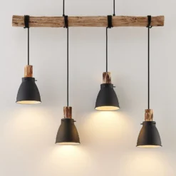 Lindby Hängeleuchte Trebale, E14, Ø 15 cm, 4-flammig, Holz