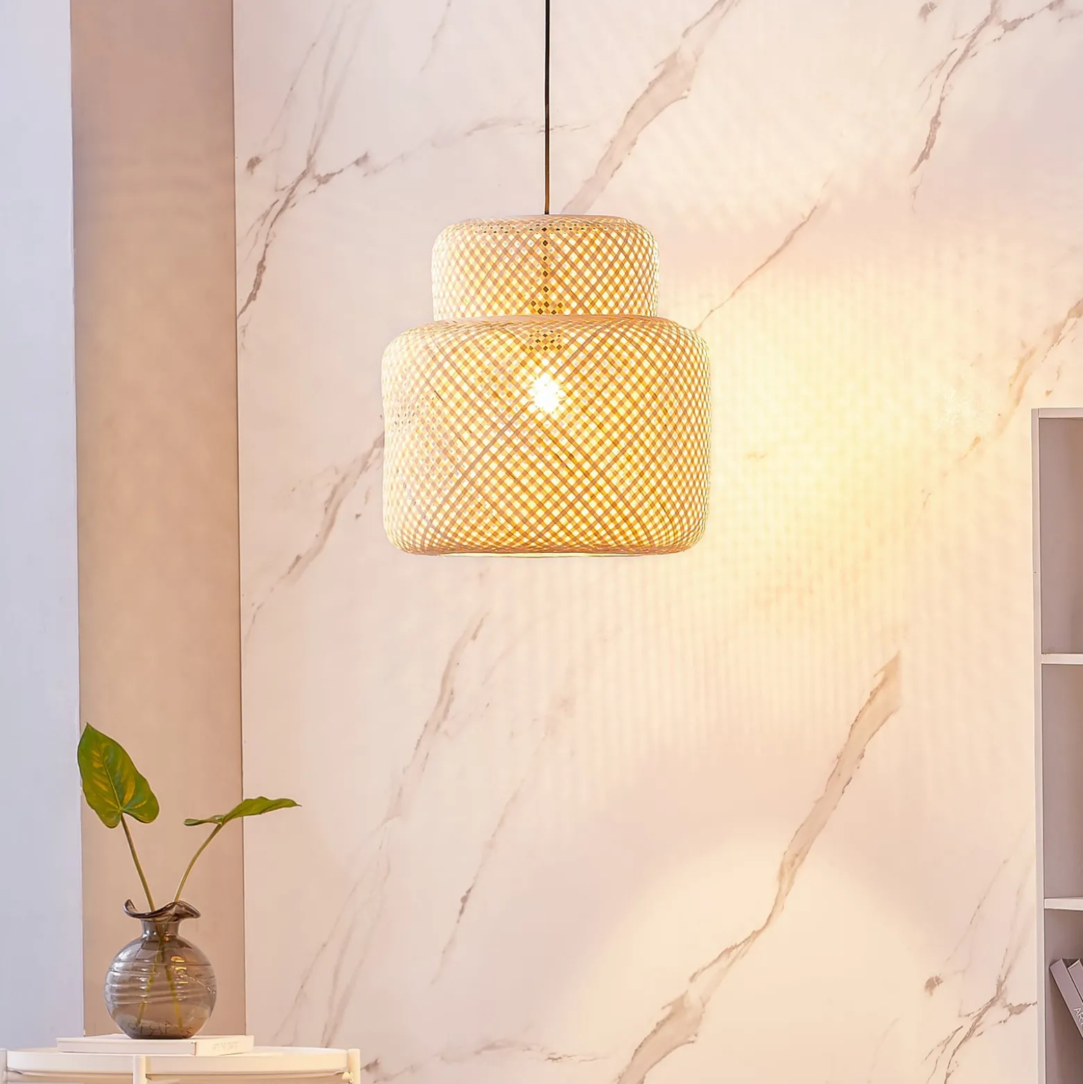 Lindby Hängeleuchte Venora, Ø 40 cm, einstufig, Bambus,E27