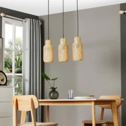 Lindby Hängeleuchte Venora, länglich, 3-flg., 15 cm, Bambus