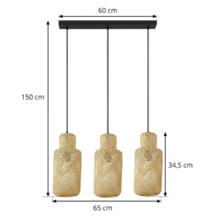 Lindby Hängeleuchte Venora, länglich, 3-flg., 15 cm, Bambus