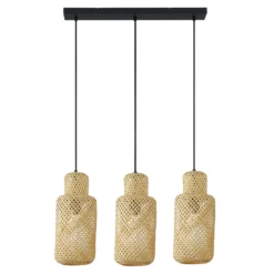Lindby Hängeleuchte Venora, länglich, 3-flg., 15 cm, Bambus