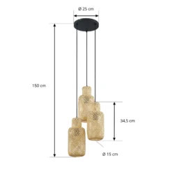 Lindby Hängeleuchte Venora, rund, 3-flg., Ø 15 cm, Bambus
