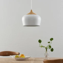 Lindby Hängeleuchte Vilsera, weiß, Metall/Holz, 26 cm, E27