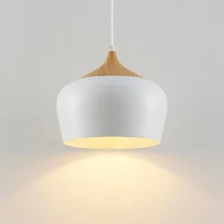 Lindby Hängeleuchte Vilsera, weiß, Metall/Holz, 26 cm, E27