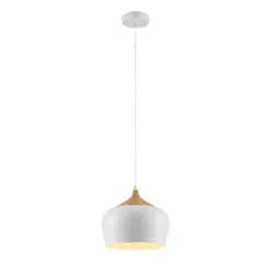 Lindby Hängeleuchte Vilsera, weiß, Metall/Holz, 26 cm, E27