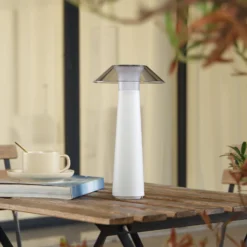 Lindby LED-Akku-Außentischleuchte Gomba, weiß, dimmbar