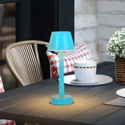 Lindby LED-Akkuleuchte Gaja, blau, USB, IP44, RGBW, dimmbar