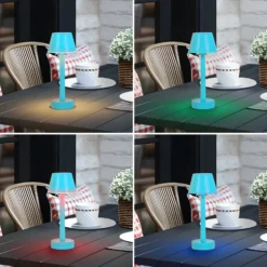 Lindby LED-Akkuleuchte Gaja, blau, USB, IP44, RGBW, dimmbar