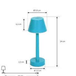 Lindby LED-Akkuleuchte Gaja, blau, USB, IP44, RGBW, dimmbar
