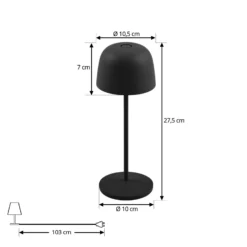 Lindby LED-Akku-Tischleuchte Arietty, schwarz, dimmbar, IP65