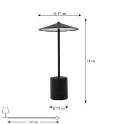 Lindby LED-Akkutischleuchte Ayva, schwarz, Aluminium, IP44