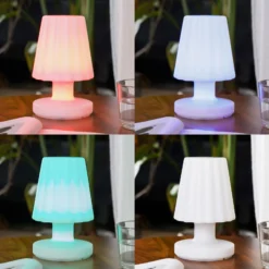 Lindby LED-Akku-Tischleuchte Jovem, weiß, Kunststoff, RGB