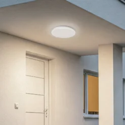 Lindby LED-Außendeckenleuchte Kirkola, 4000 K, Ø 34 cm, weiß