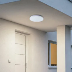 Lindby LED-Außendeckenleuchte Kirkola, 4000 K, Ø 34 cm, weiß