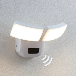 Lindby LED-Außenwandlampe Nikias, 30 cm, Sensor, 2-fl., weiß