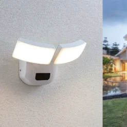 Lindby LED-Außenwandlampe Nikias, 30 cm, Sensor, 2-fl., weiß