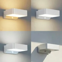 Lindby LED-Außenwandleuchte Fando, silber matt, Sensor, IP44