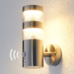 Lindby LED-Außenwandleuchte Lanea, 22 cm, Edelstahl, Sensor