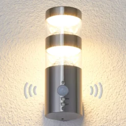 Lindby LED-Außenwandleuchte Lanea, 22 cm, Edelstahl, Sensor