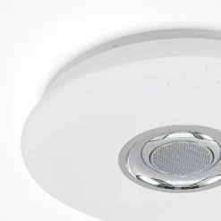 Lindby LED-Deckenlampe Elpida, Lautsprecher, weiß, Ø 39cm