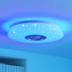 Lindby LED-Deckenlampe Elpida, Lautsprecher, weiß, Ø 39cm