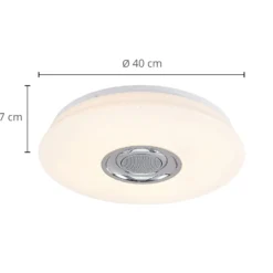 Lindby LED-Deckenlampe Elpida, Lautsprecher, weiß, Ø 39cm