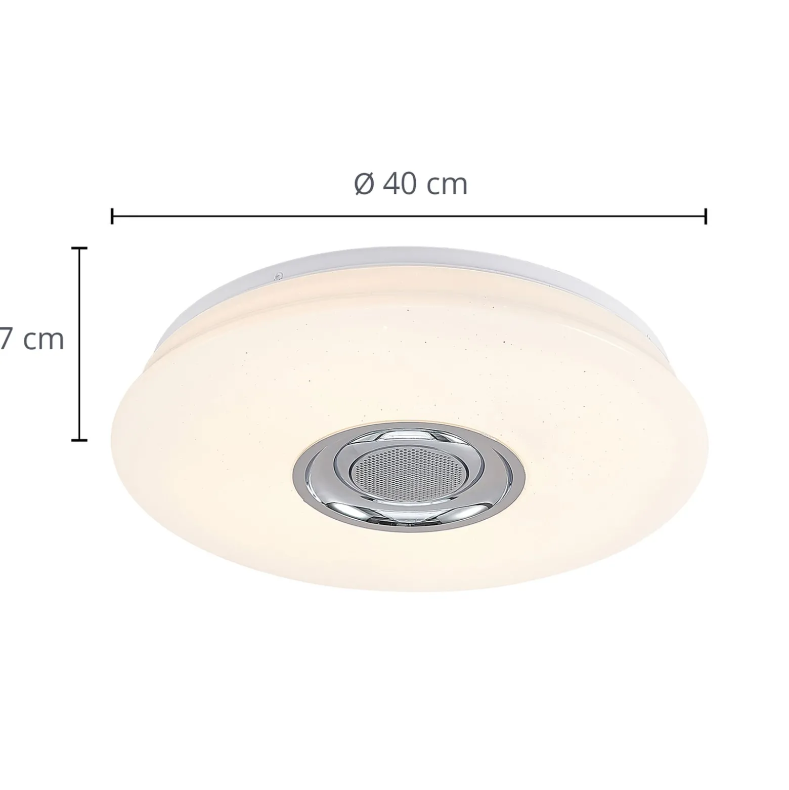 Lindby LED-Deckenlampe Elpida, Lautsprecher, weiß, Ø 39cm
