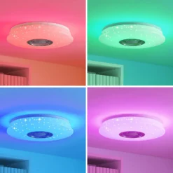 Lindby LED-Deckenlampe Elpida, Lautsprecher, weiß, Ø 39cm