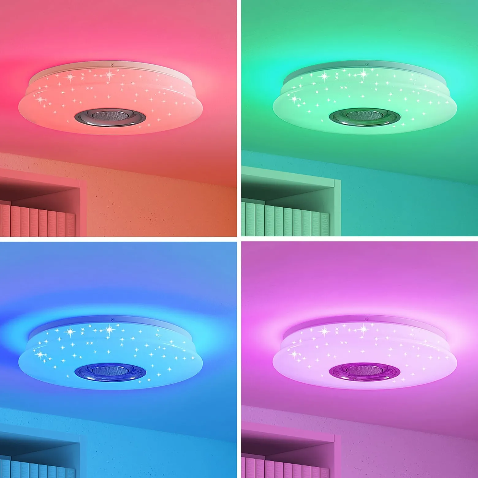 Lindby LED-Deckenlampe Elpida, Lautsprecher, weiß, Ø 39cm