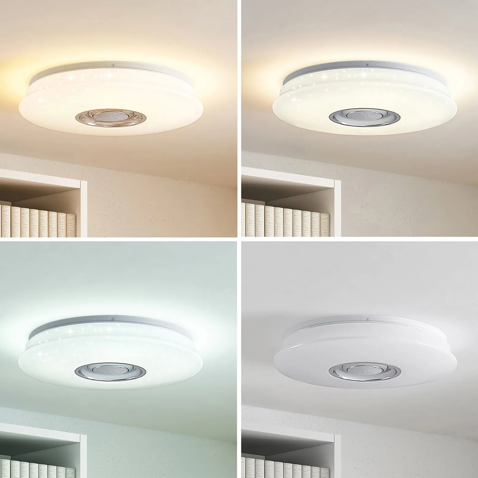 Lindby LED-Deckenlampe Elpida, Lautsprecher, weiß, Ø 39cm