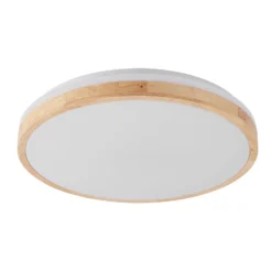 Lindby LED-Deckenlampe Emiva, Ø 49 cm, Holz hell, CCT