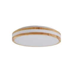 Lindby LED-Deckenlampe Emiva, Ø 40 cm, Holz hell, CCT