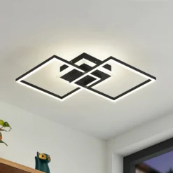 Lindby LED-Deckenlampe Fjardo, eckig, schwarz, CCT, Remote
