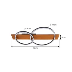 Lindby LED-Deckenlampe Galad, schwarz, Holz, 2-flg., 75 cm