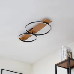 Lindby LED-Deckenlampe Galad, schwarz, Holz, 2-flg., 75 cm