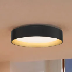 Lindby LED-Deckenlampe Gracjan, schwarz, Metall, CCT, Ø45cm