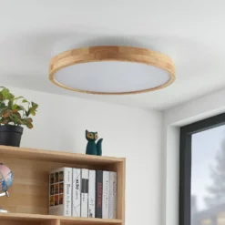 Lindby LED-Deckenlampe Lanira, Ø 60 cm, Holz, Remote, CCT