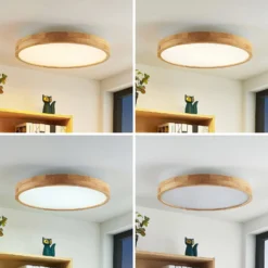 Lindby LED-Deckenlampe Lanira, Ø 60 cm, Holz, Remote, CCT