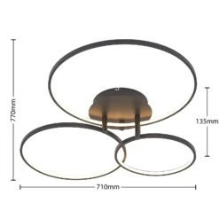 Lindby LED-Deckenlampe Rayk, schwarz, Metall, 77 cm, dimmbar