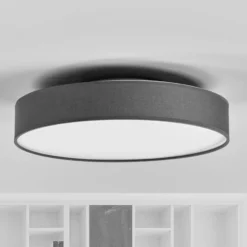 Lindby LED-Deckenlampe Saira, Ø 40 cm, grau, Textil