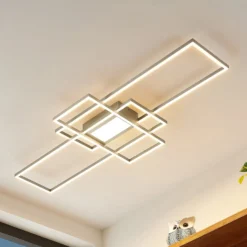 Lindby LED-Deckenleuchte Caitlin, nickel, CCT, Fernbedienung