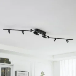 Lindby LED-Deckenleuchte Eldrin, 6-flg., schwarz,Lichtpunkte